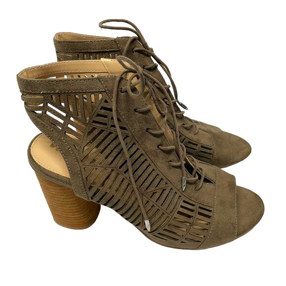 Sam Edelman Block Heel Open Toe Bootie with Laser Cutouts Brown Size 9.5 - Picture 2 of 8